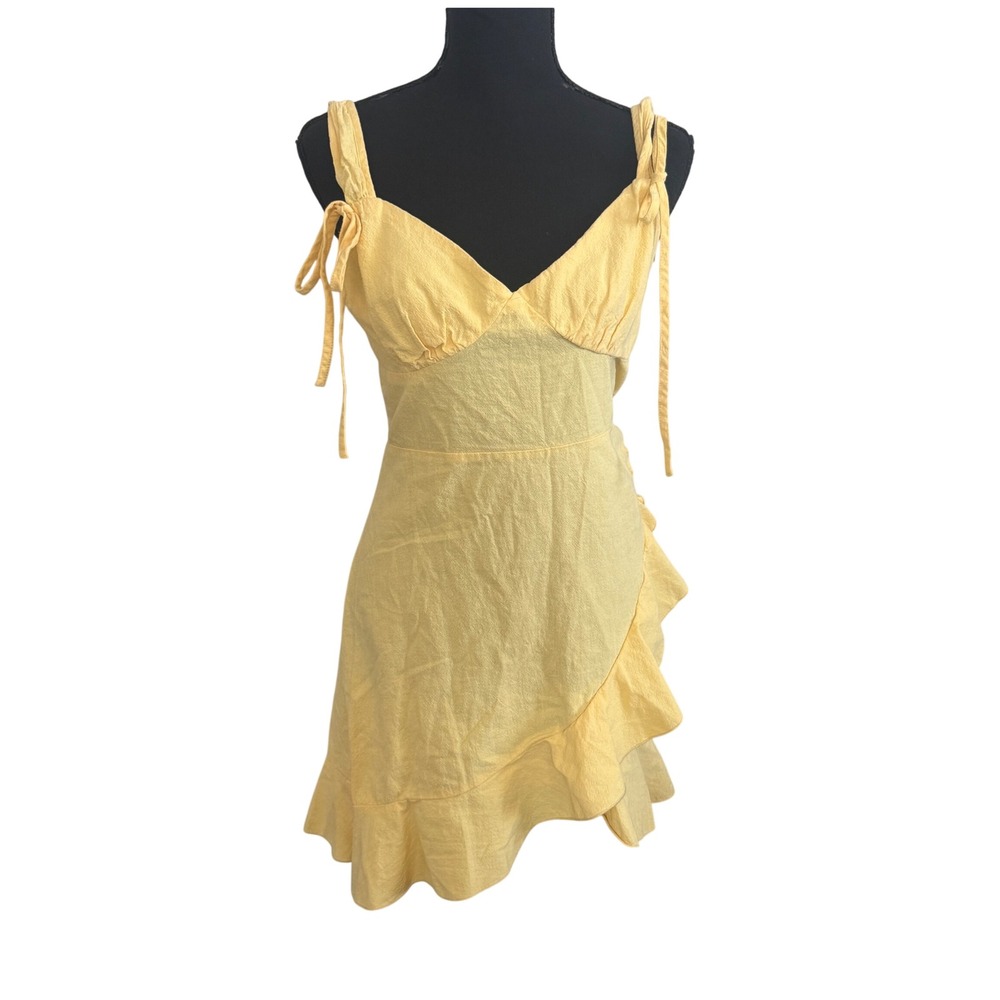 SHEIN Womens Yellow Babydoll Mini Dress Size M Cottagecore Sundress Summer